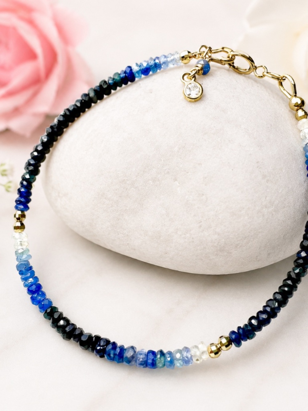 New Natural Ombre Sapphire Bracelet Solid 14k Gold 585 , 5th 45th Anniversary